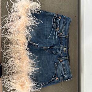 Levi's Blue Mini Skirt with Feather Trim